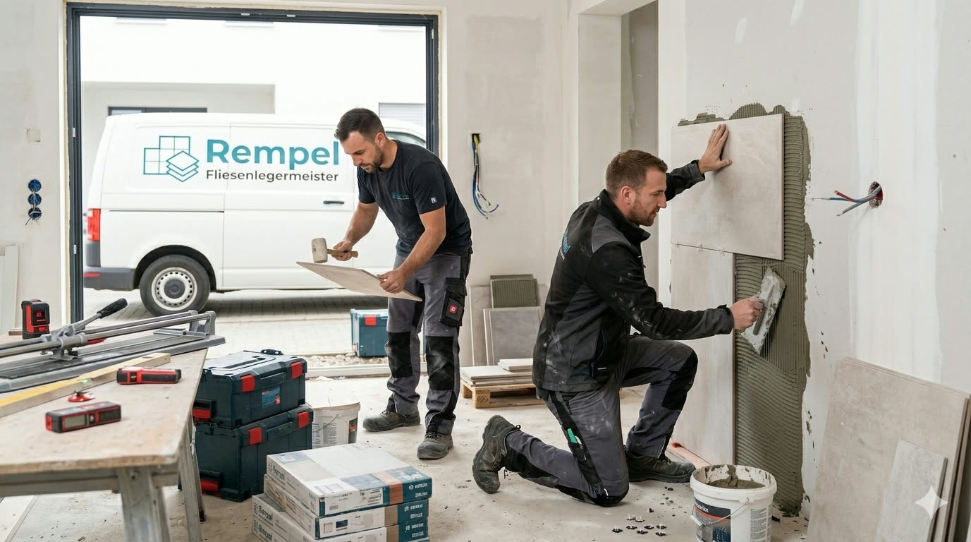 Das Team von Rempel beim Fliesenlegen