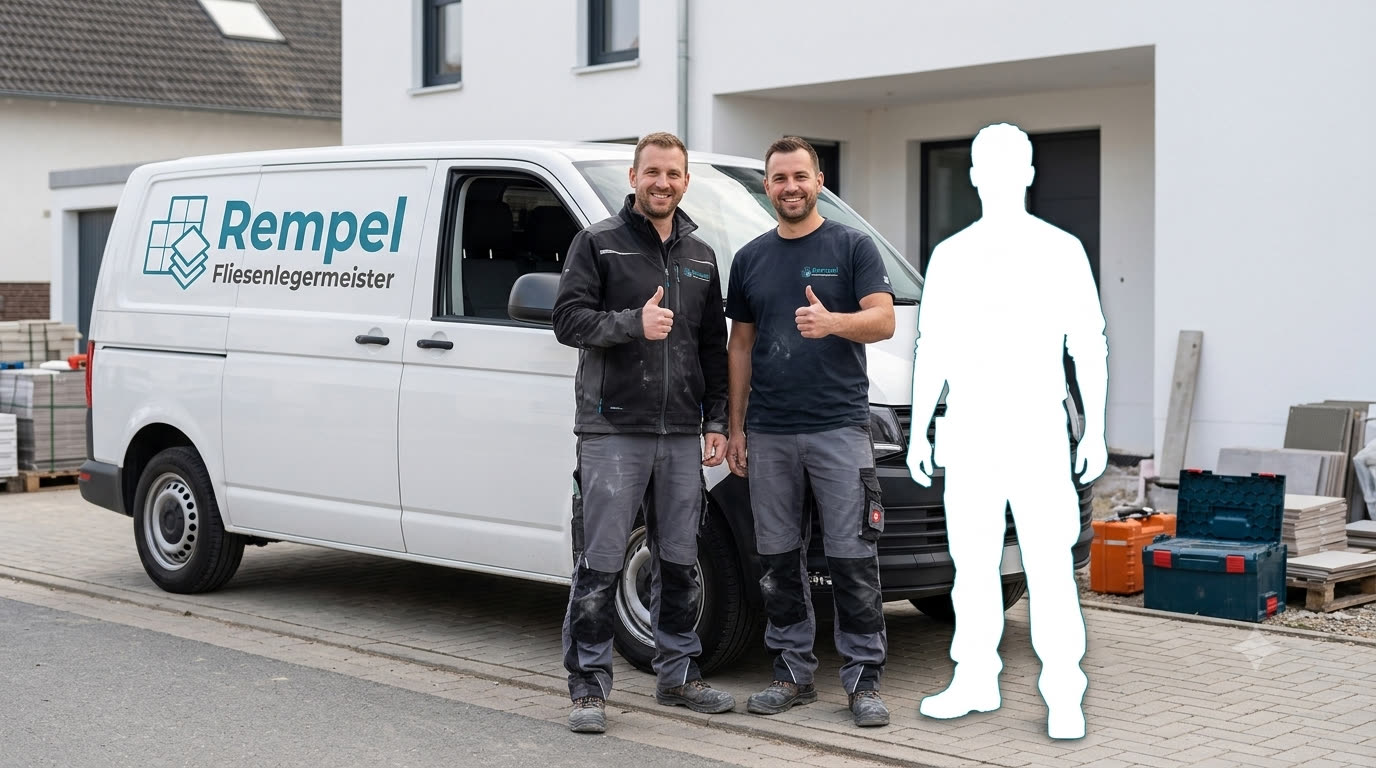 Das Team von Rempel Fliesenlegermeister vor dem Firmenfahrzeug